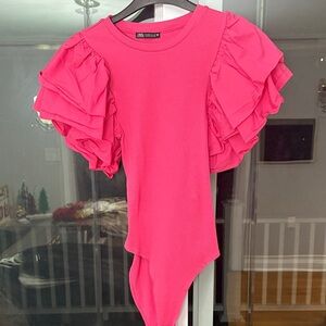 Zara Fuchsia Ruffle Sleeve Bodysuit